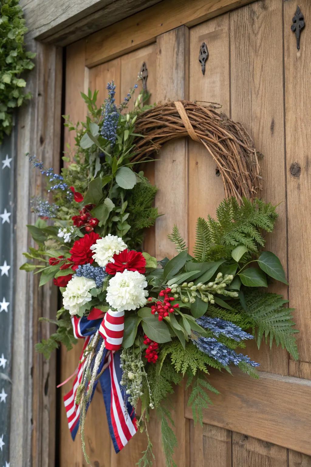 A natural elements wreath celebrating the outdoors.