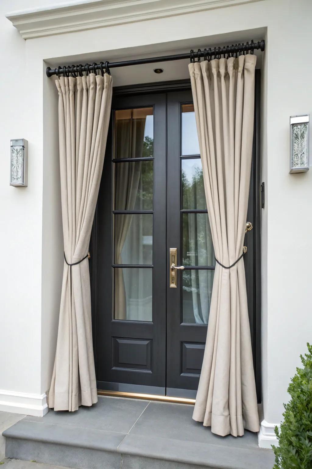 Portière rods permitting curtains to move seamlessly with the door.