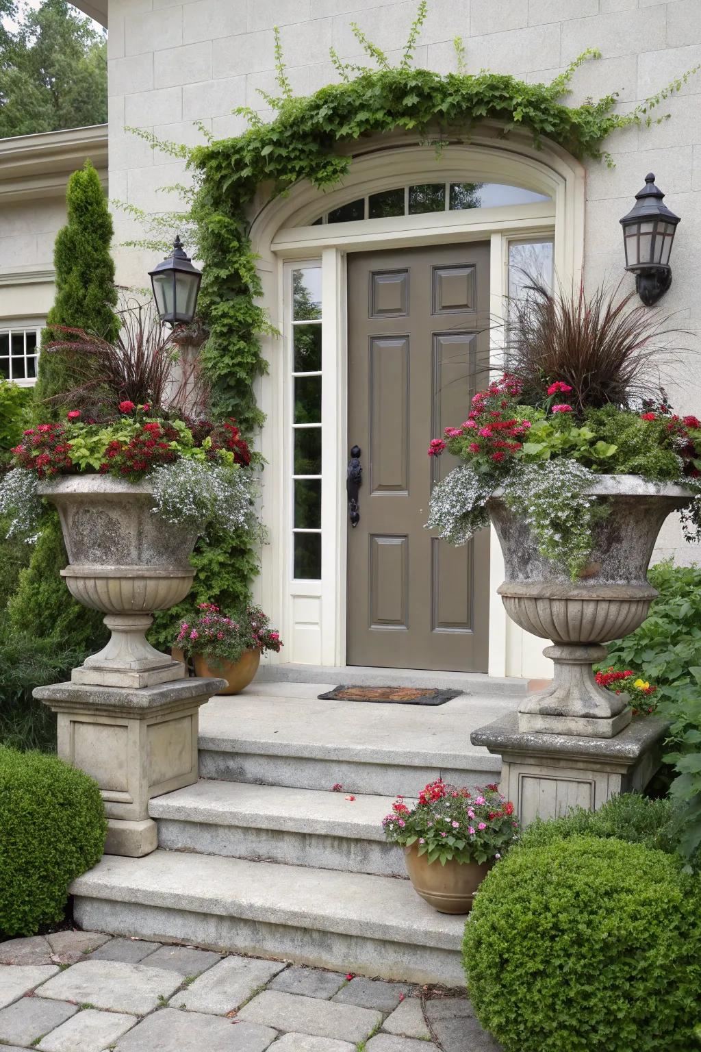 Make a dramatic statement with tiered container arrangements.