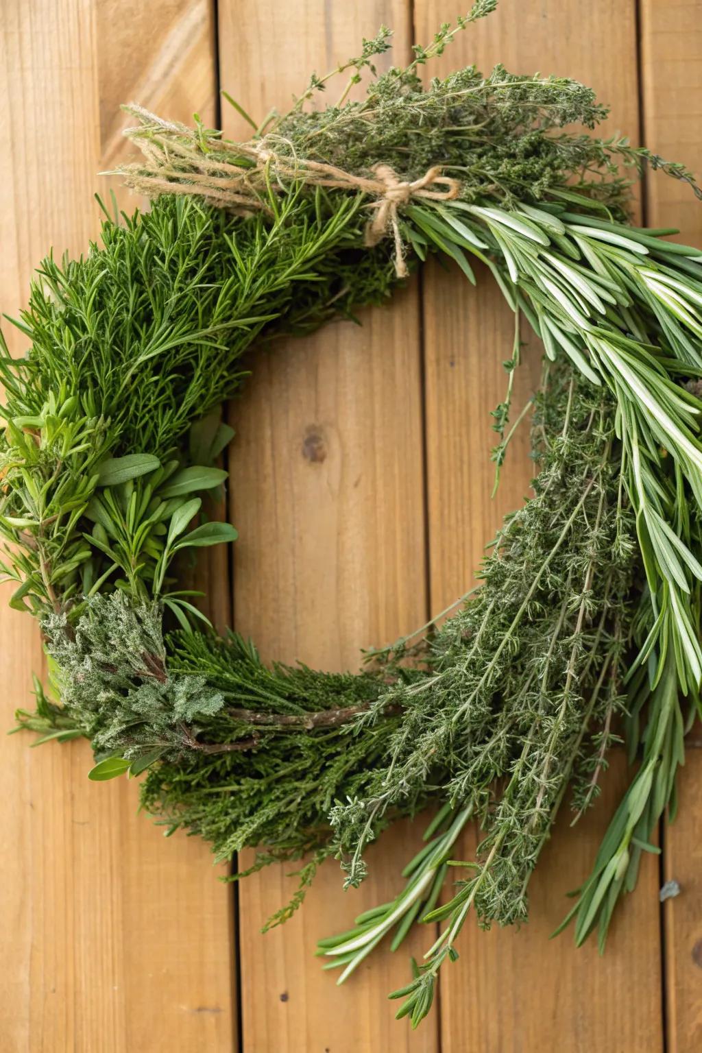 An herb garden wreath integrating beauty with a delightful scent.