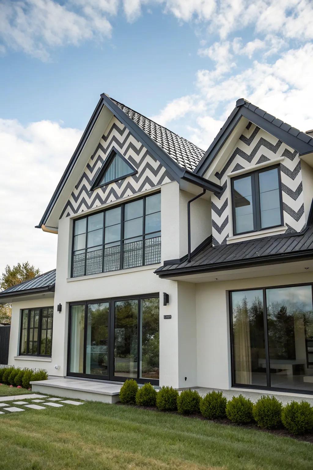 Chevron motifs inject modern chic into gables.