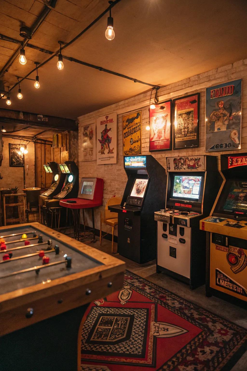 A classic-themed game room with nostalgic charm.