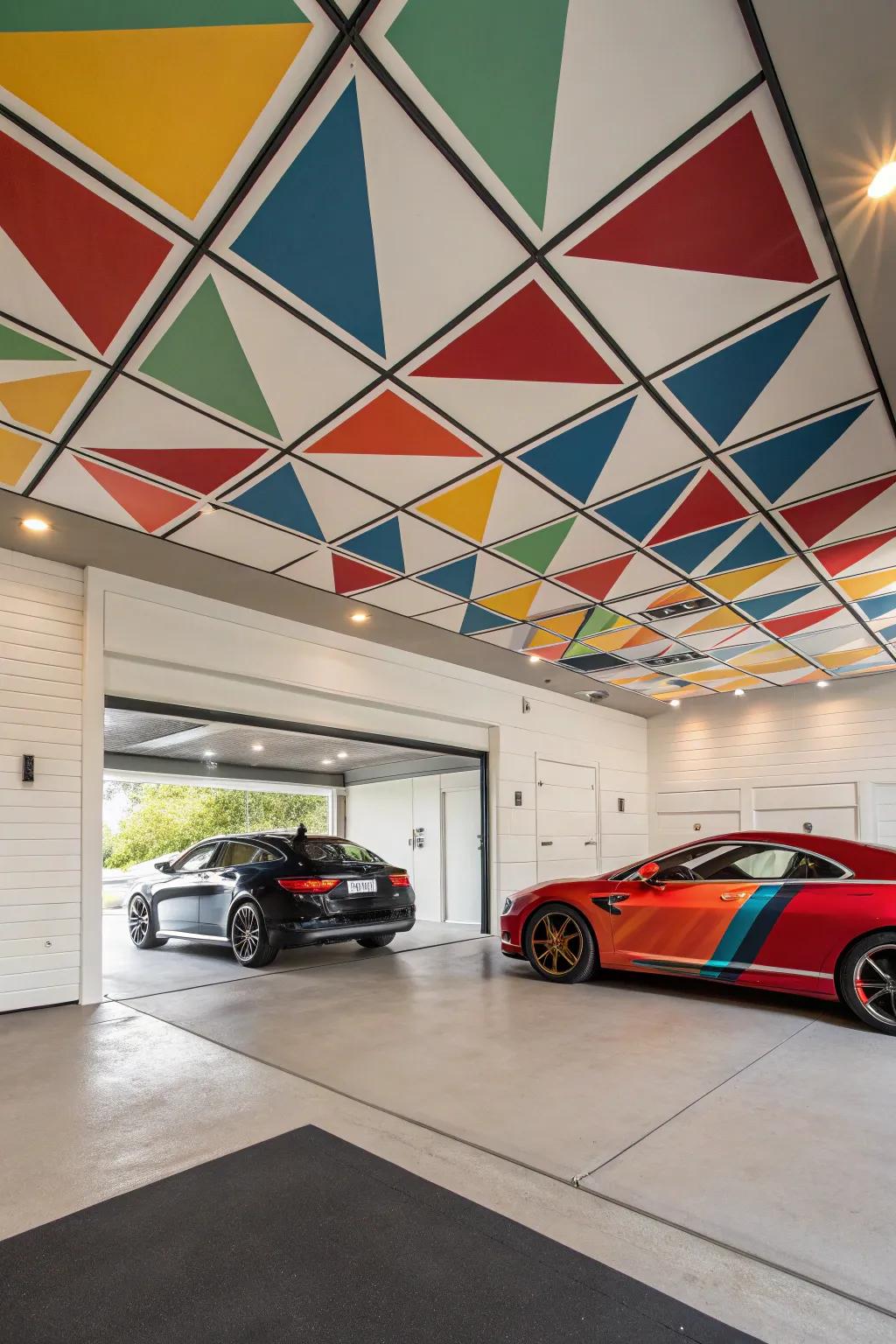 Geometric designs turn your garage ceiling into a contemporary work of art.