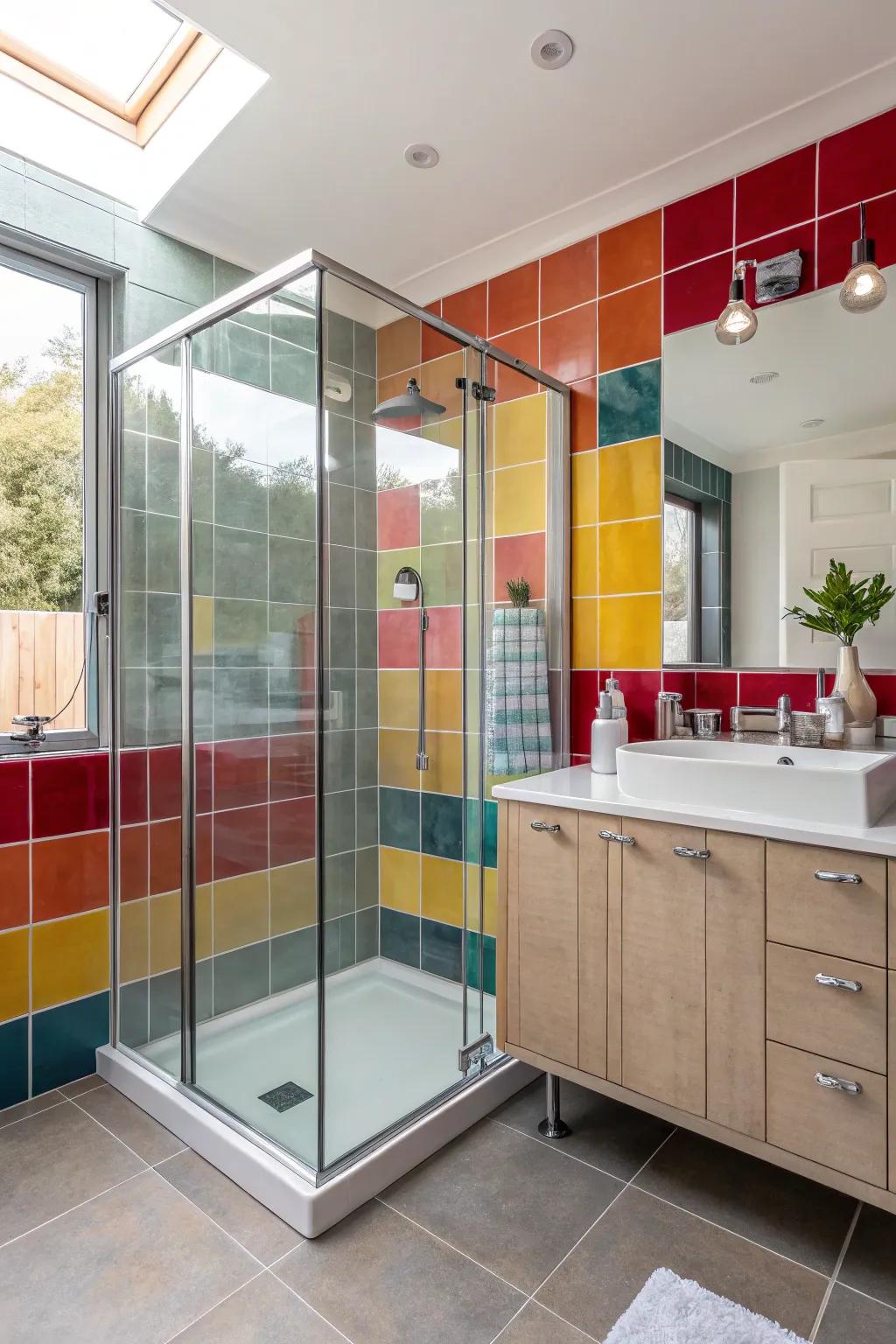 Bold colors can highlight your shower space and inject a sense of vibrancy.