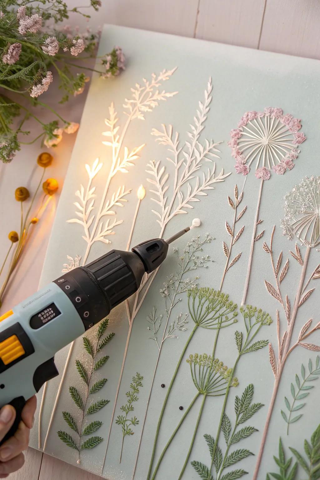 Discover the art of adhesive applicator painting with this serene botanical garden scene, where simplicity meets natural beauty.