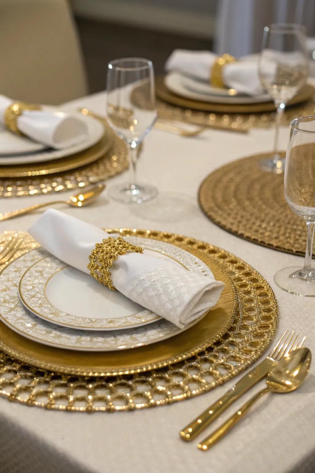 Gleaming-highlighted place settings elevate the dining experience.