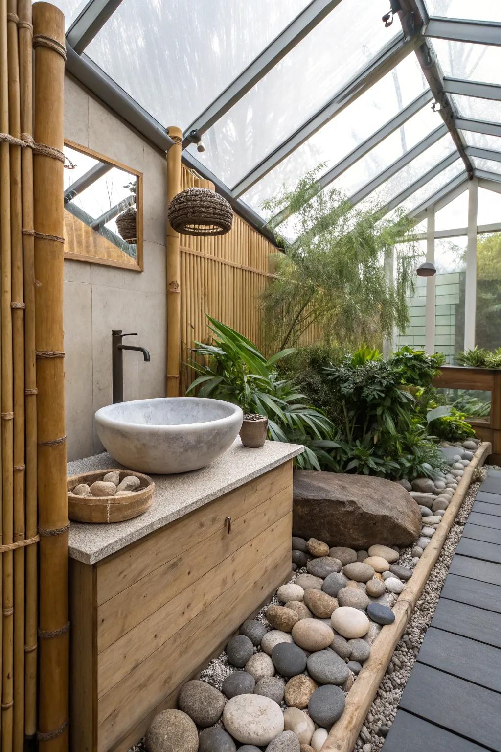 A tranquil sink space offers serenity and simplicity in the greenhouse.
