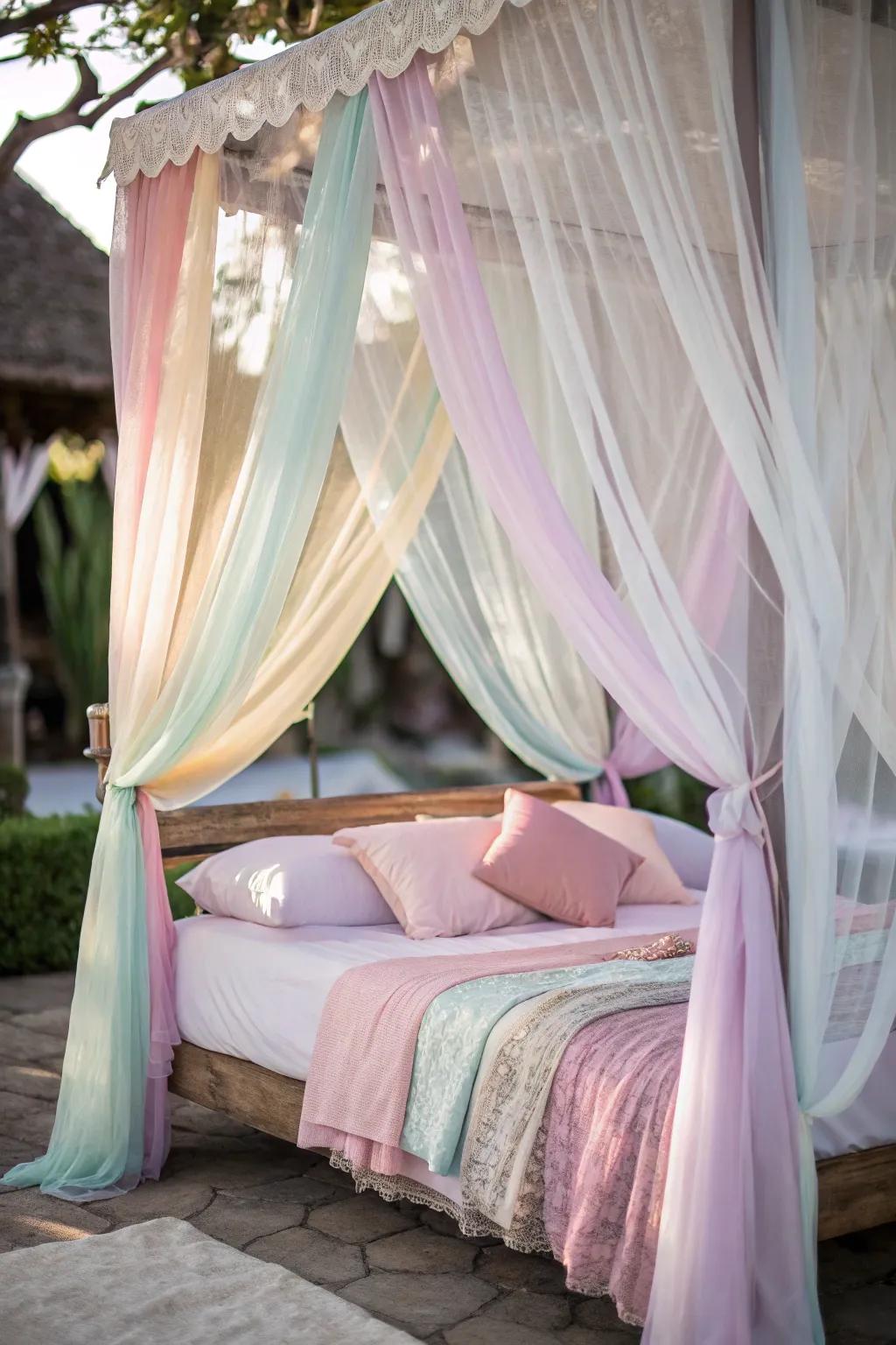 Dreamlike canopies craft a whimsical sleeping space.