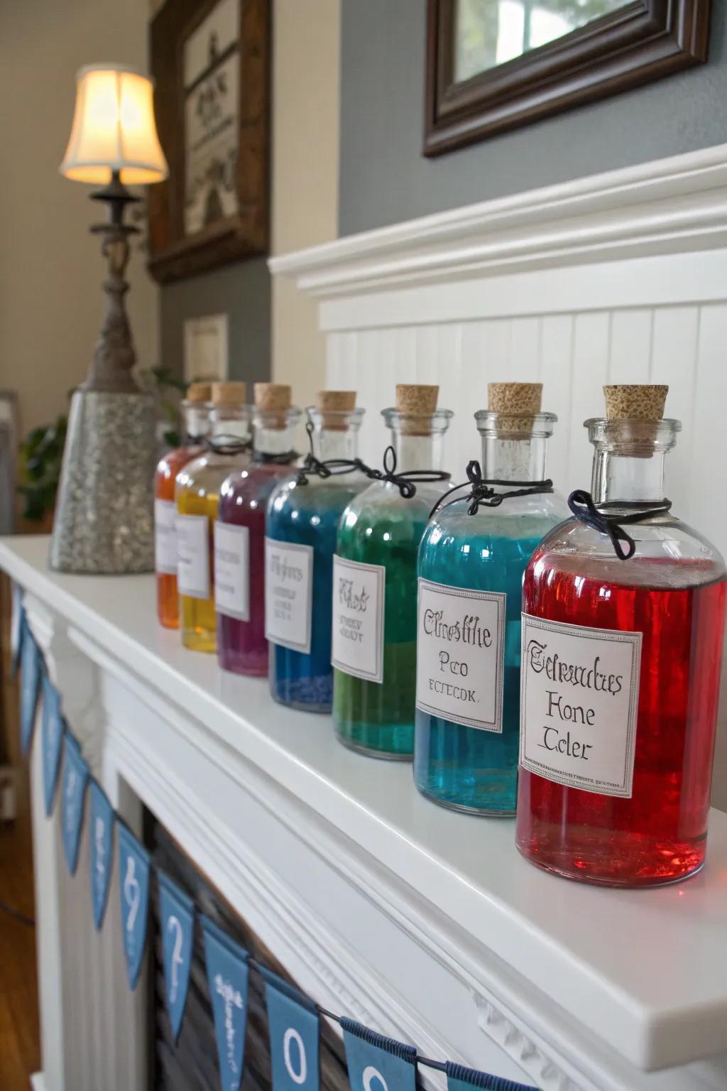 Potion bottles make perfect decor pieces for a spooky touch