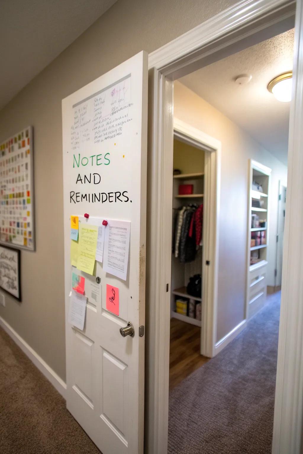 A notification panel in a corridor closet for personal messages and reminders.