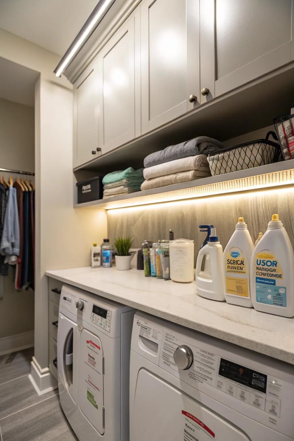 Under-storage lighting improves the visibility.