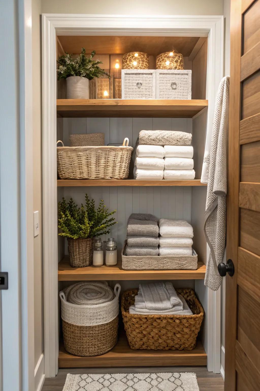 Coordinated decor creates a unified and stylish closet.