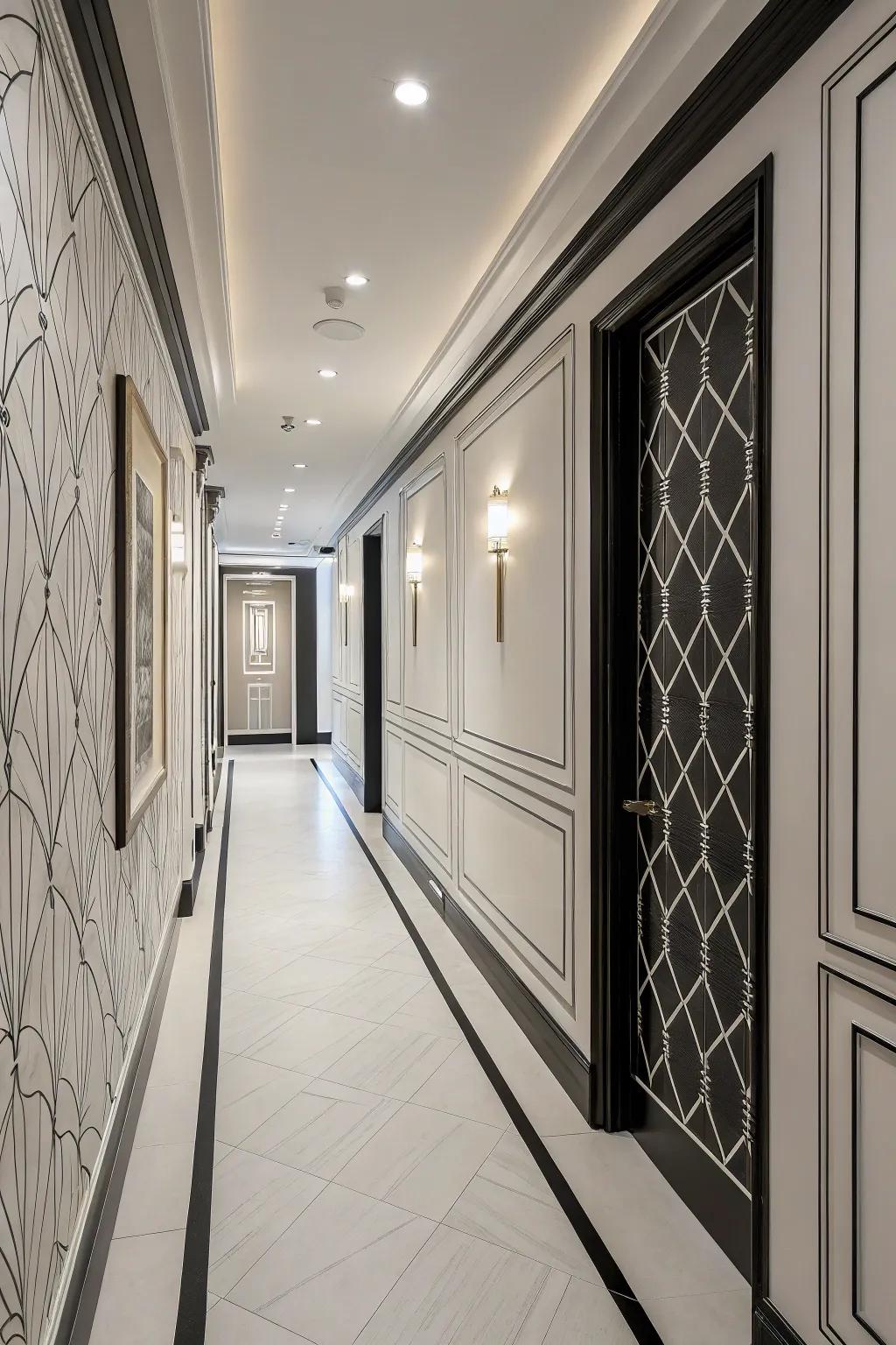 A sleek corridor with minimalist line paper.