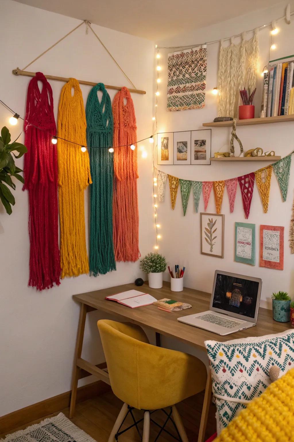 Thread wall decorations add creativity and color to any space.