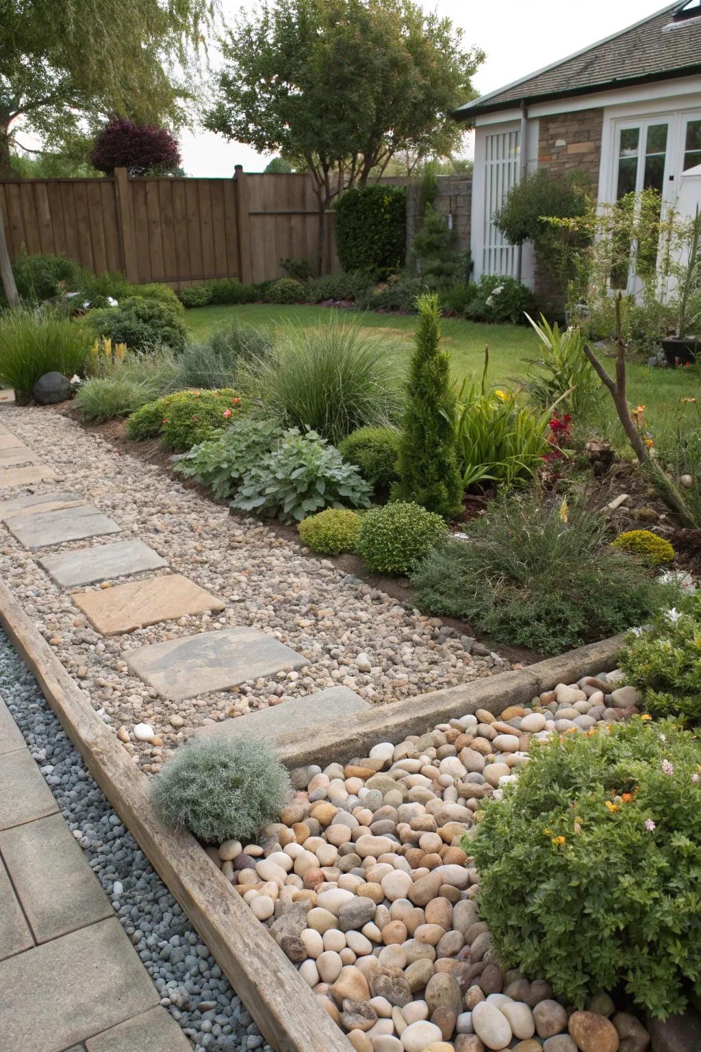 Pebbles and gravel contribute ornamental texture to any garden.
