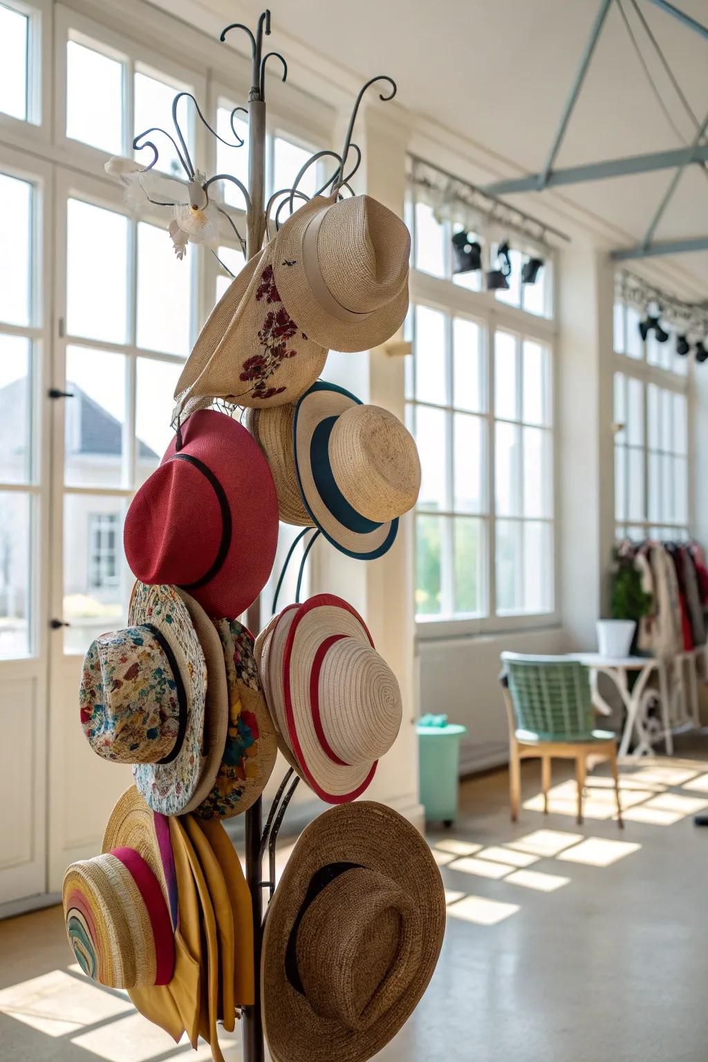 Hats on an hanger.