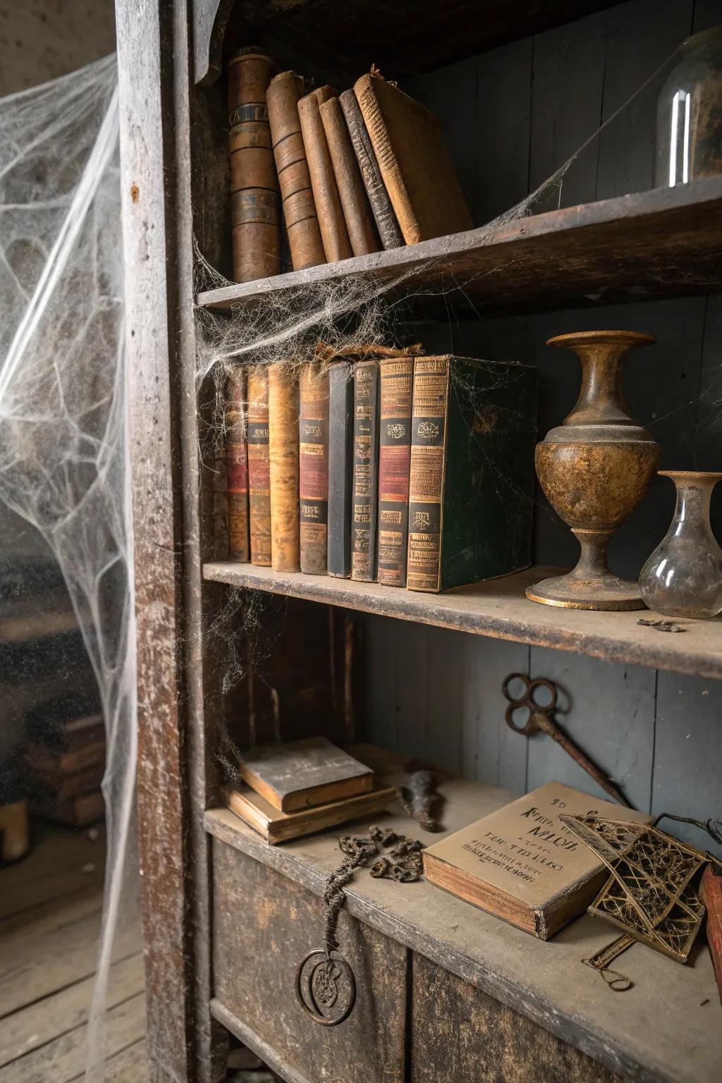 Transform your bookshelf into a haunted library brimming with creepy tomes and artifacts.