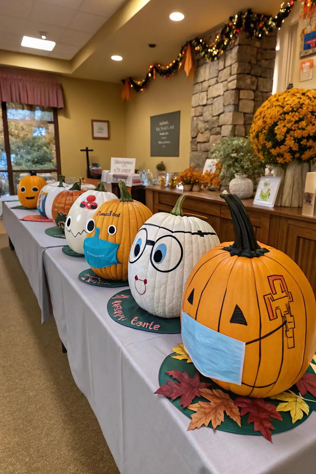 Pumpkins paying tribute to healthcare heroes through creative and heartfelt designs.