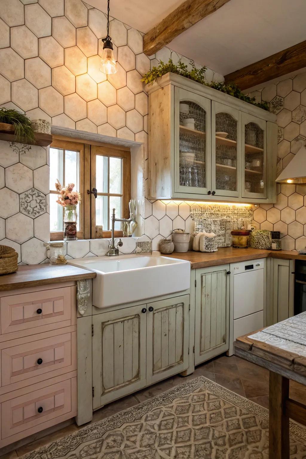 Aged tiles offer a charming vintage aesthetic.