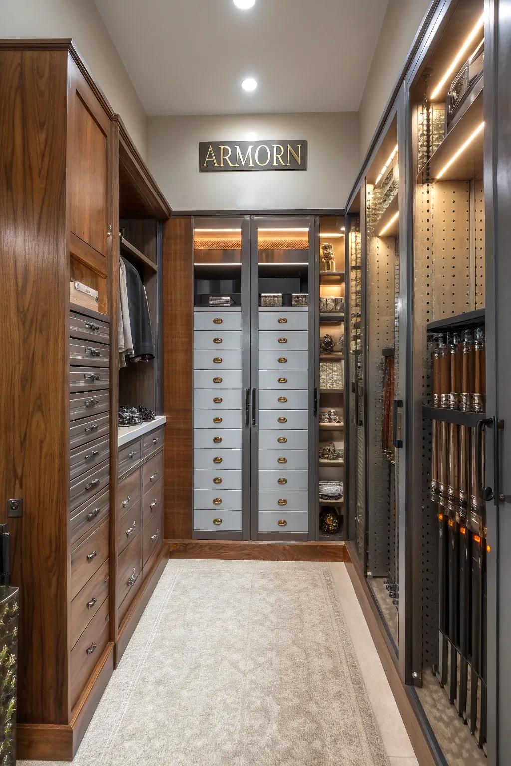 Dedicated storage sustains ammunition organization and security.