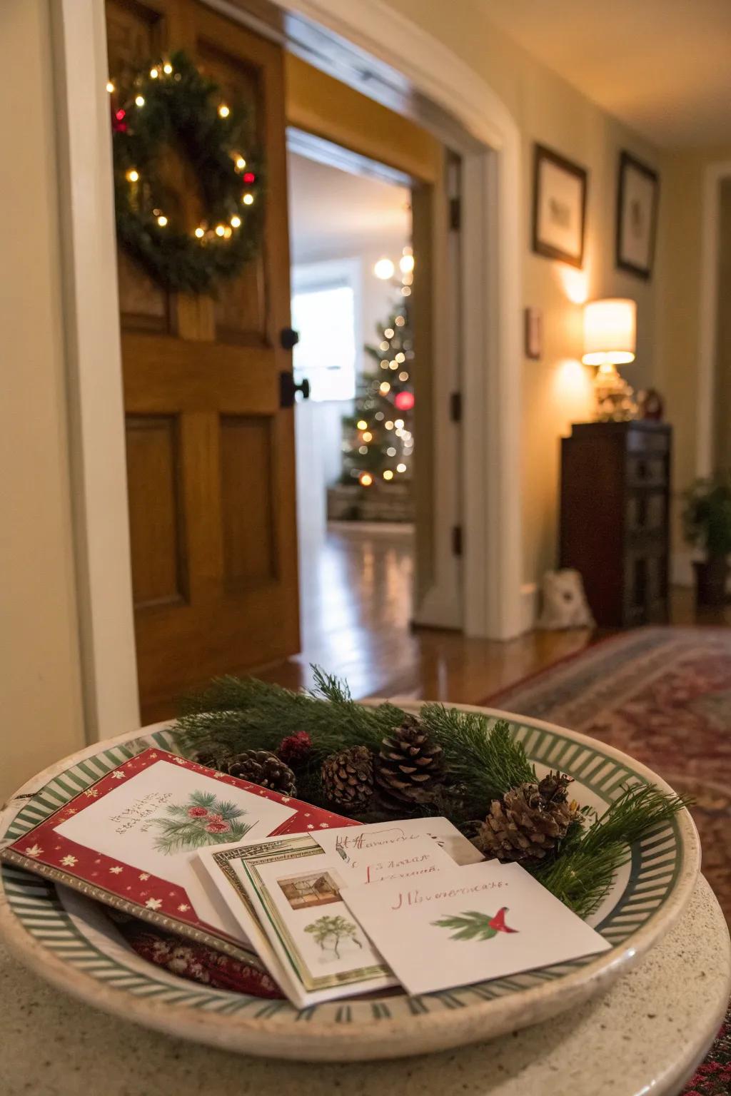A joyful plate display welcomes visitors by offering holiday cheer.