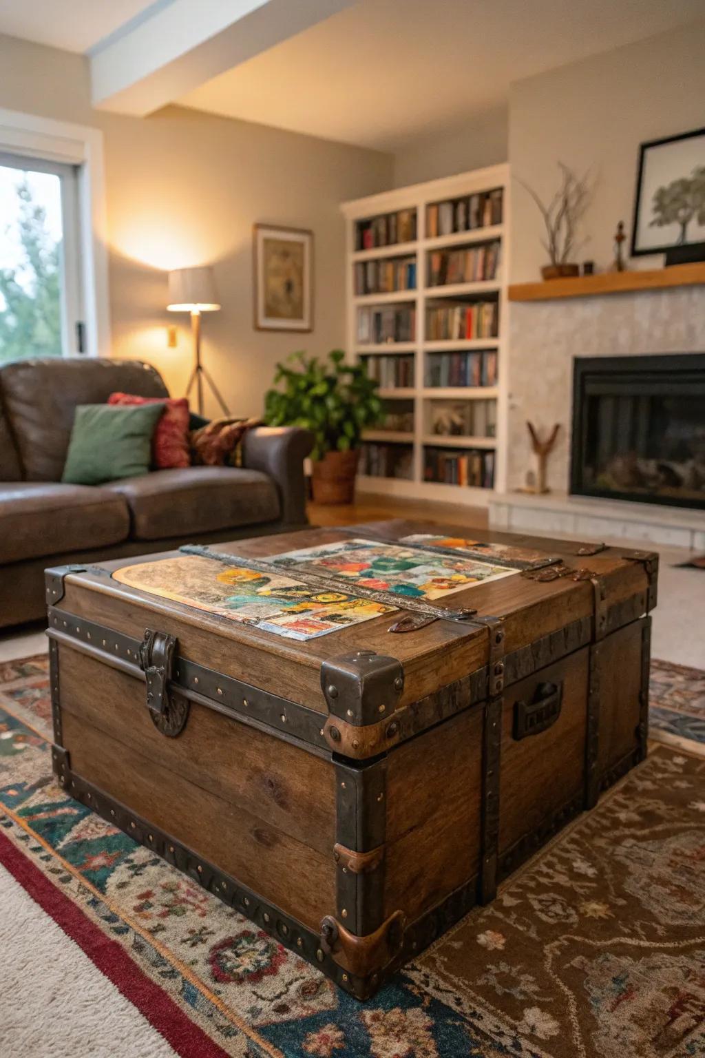 An antique box serves as stylish storage for puzzles.