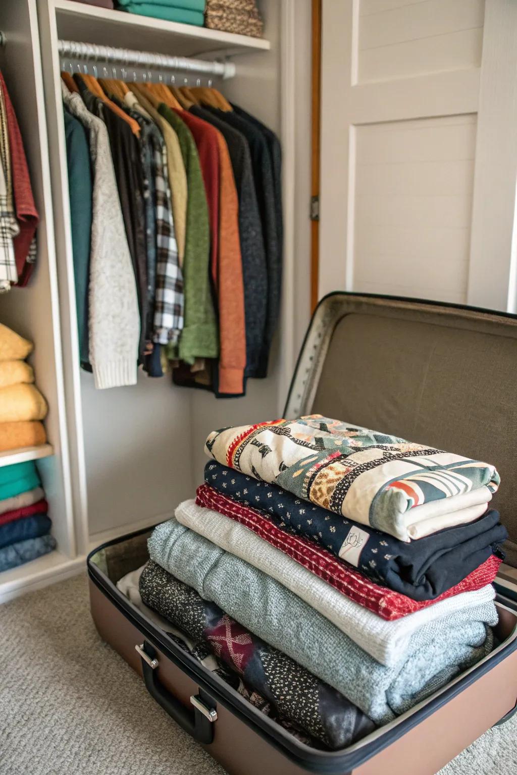 Suitcases offer a clever way to store off-season sweatshirts.