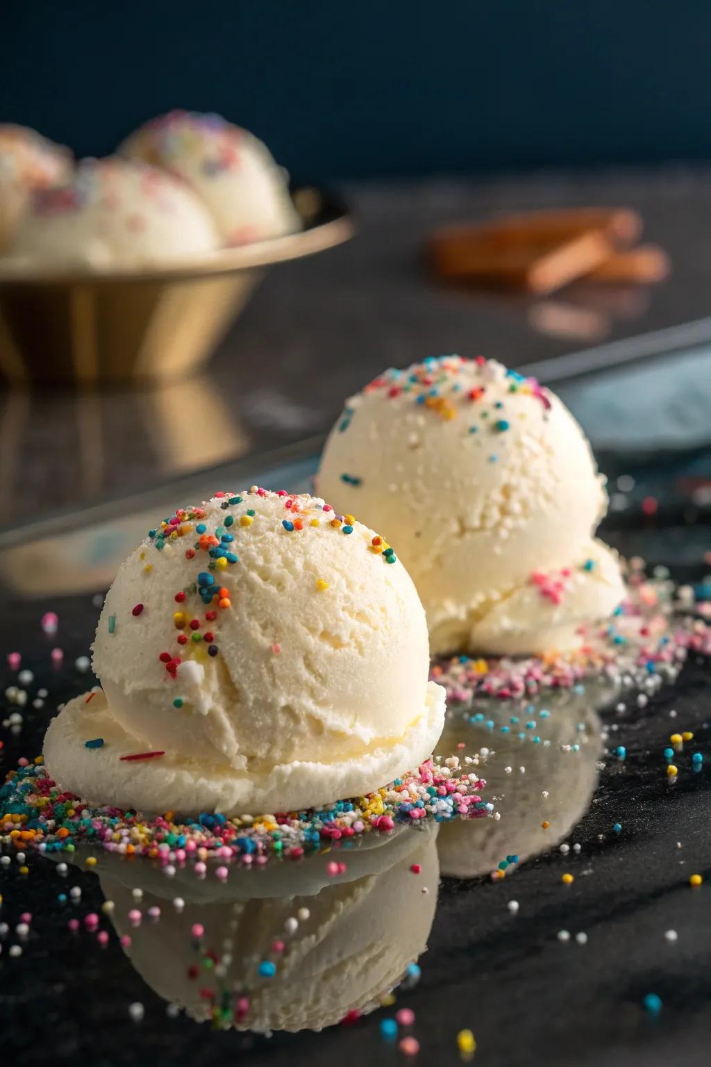 Edible glitter adding a glamorous touch to the ice cream.