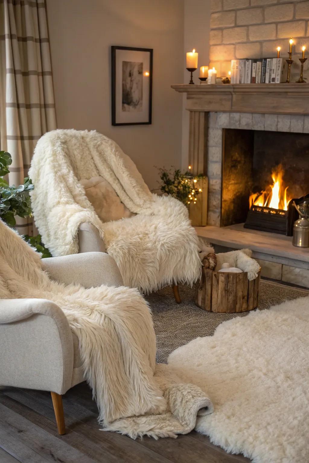 Cozy warmth with faux fur seating covers.