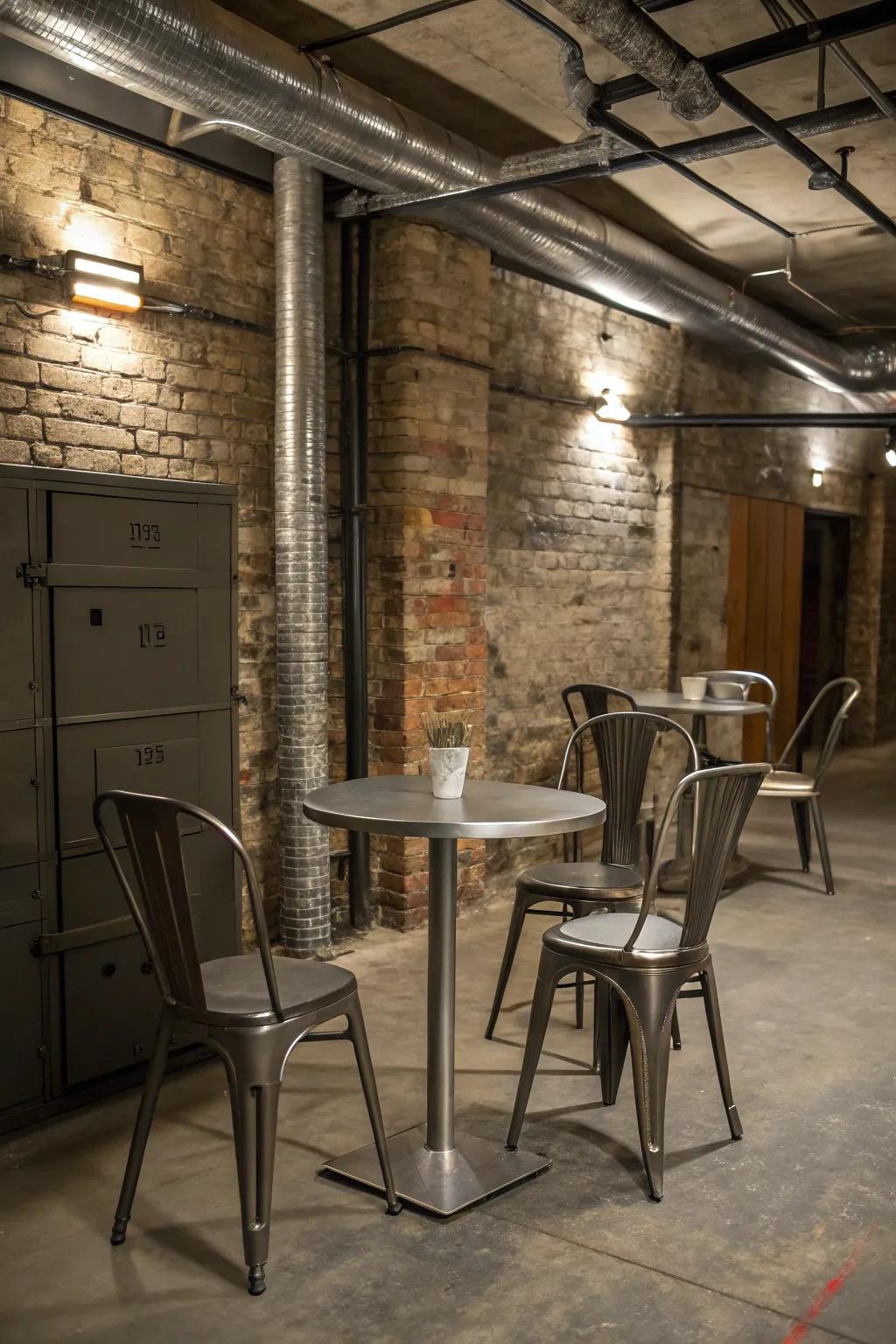 Metal finishes establish an industrial look.