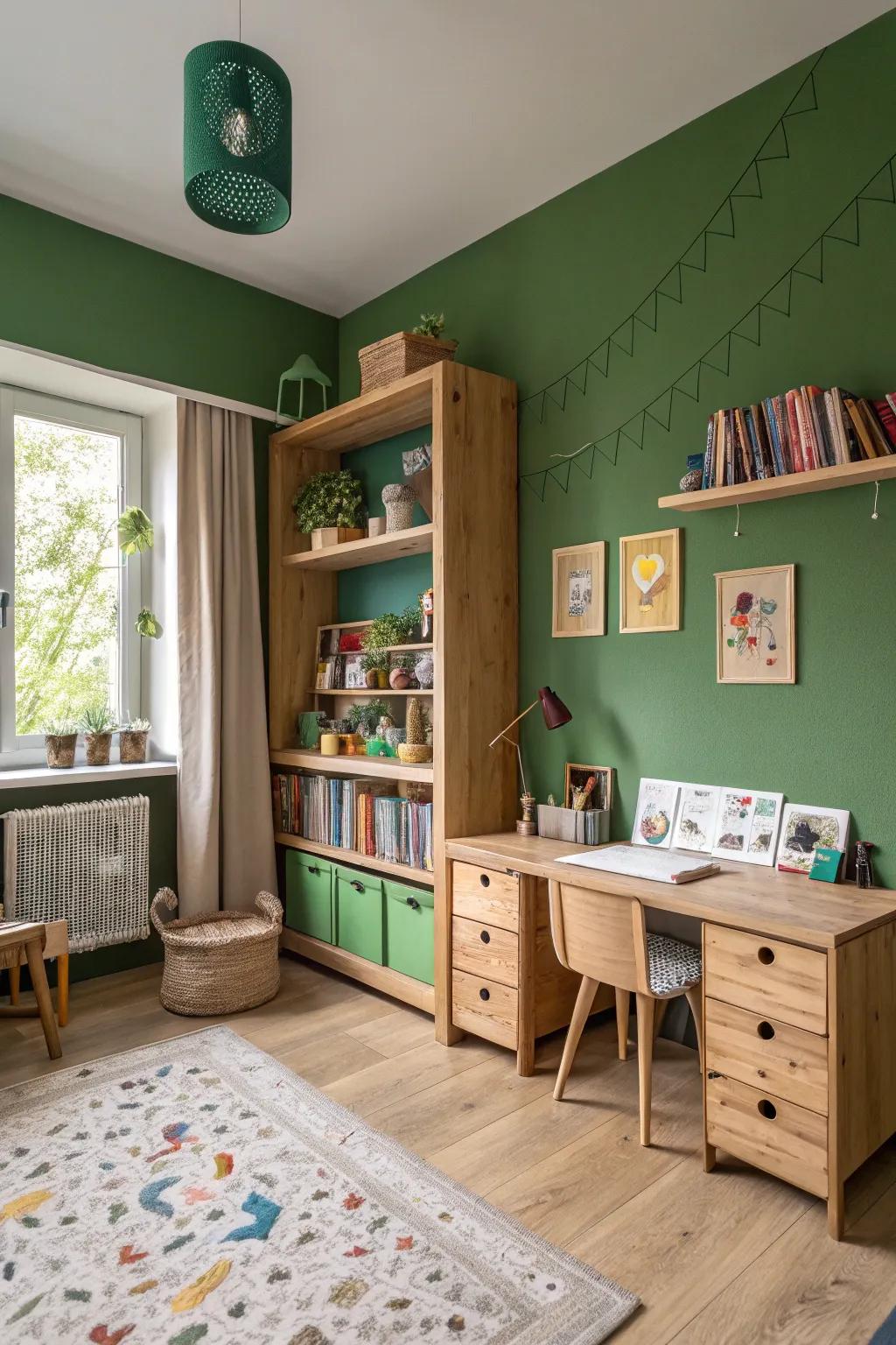 Forest green brings the beauty of nature into the space.