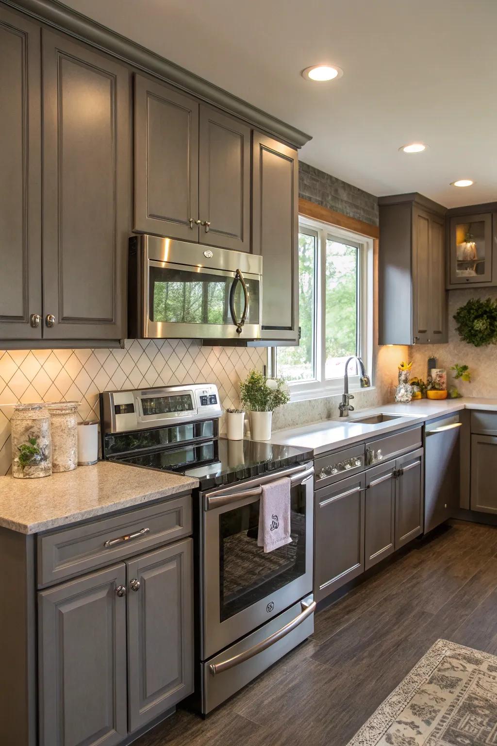 Relaxed slate tones deliver a modern and smooth kitchen foundation.