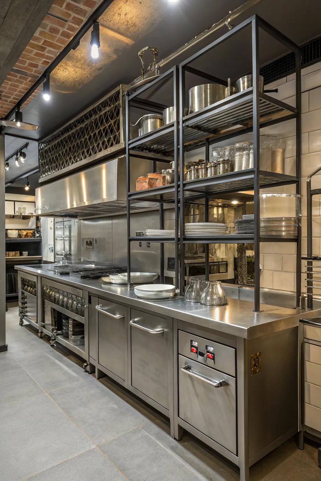 Factory-inspired elements can bring a sleek, professional touch to your kitchen.