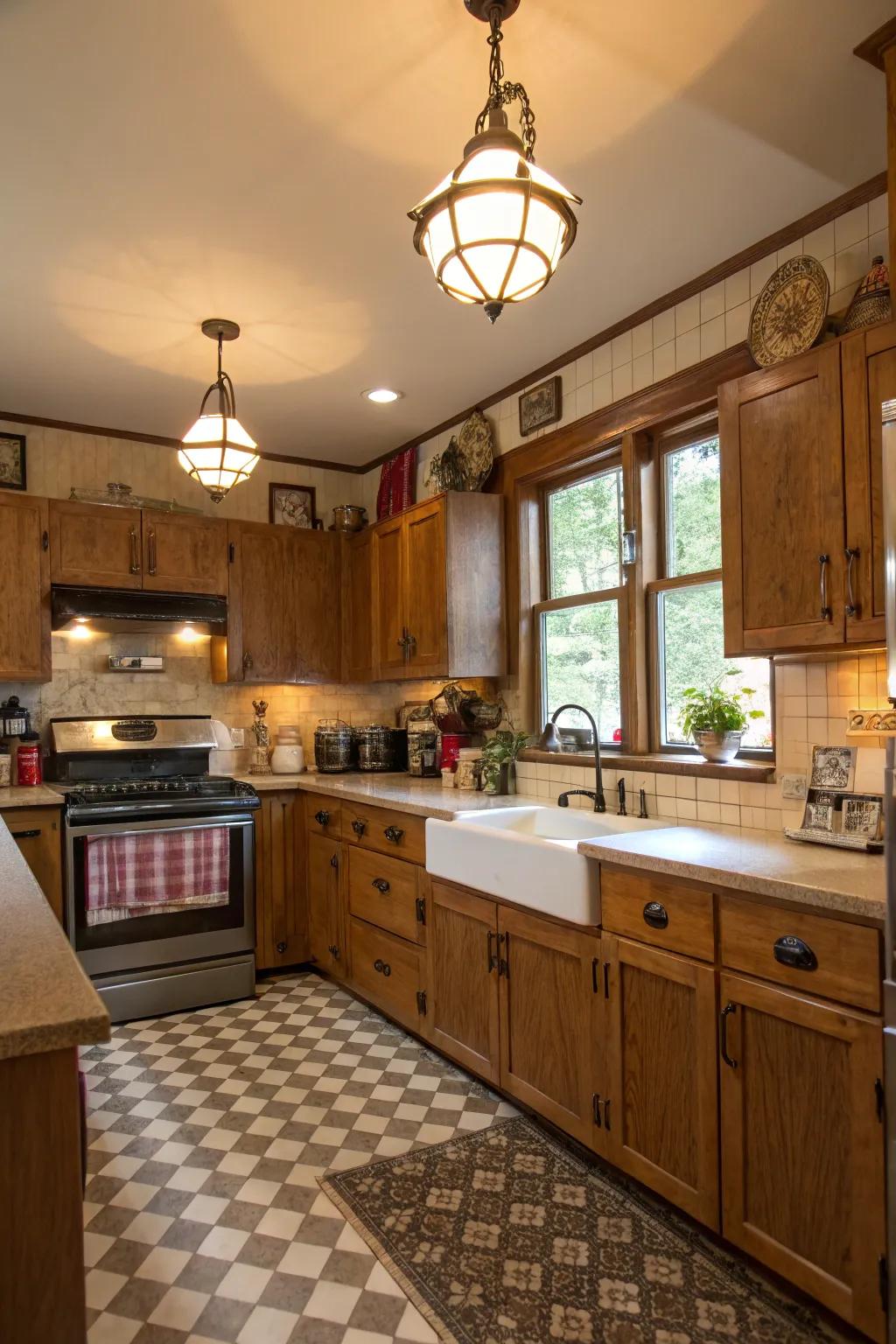 Vintage-inspired fixtures merge retro charm with modern style.