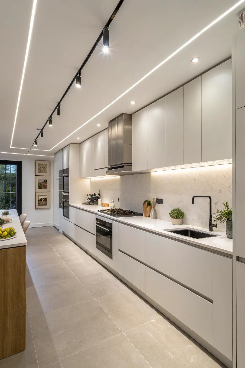Achieve a sleek look with hidden track lighting.