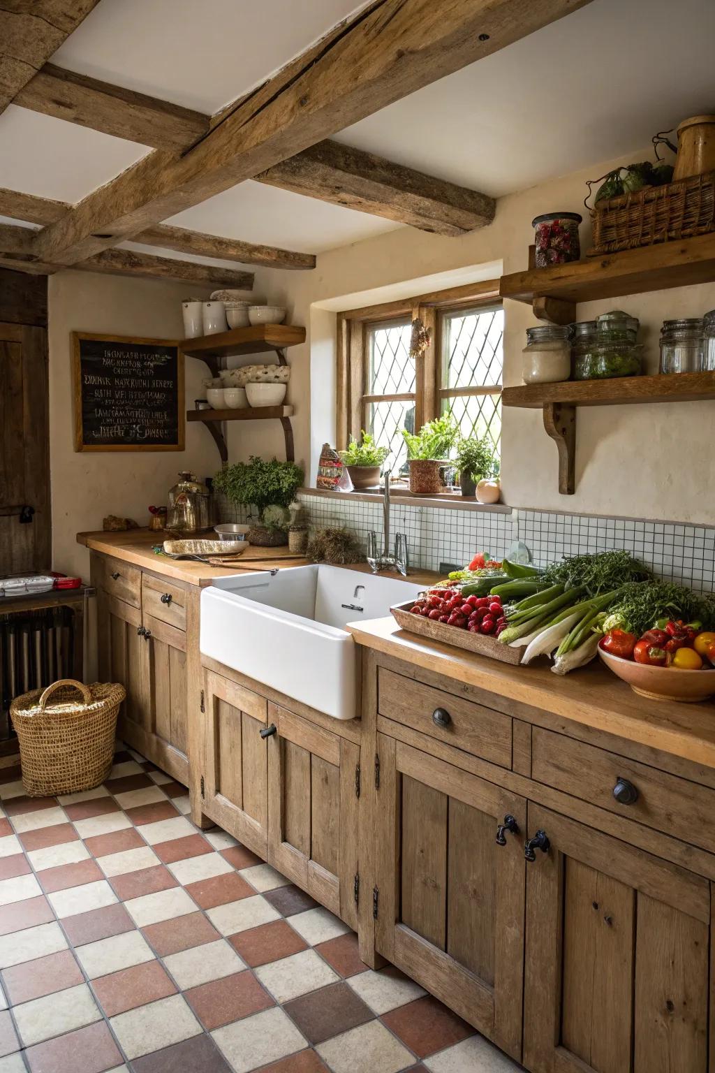 A country sink adds rustic charm and function.