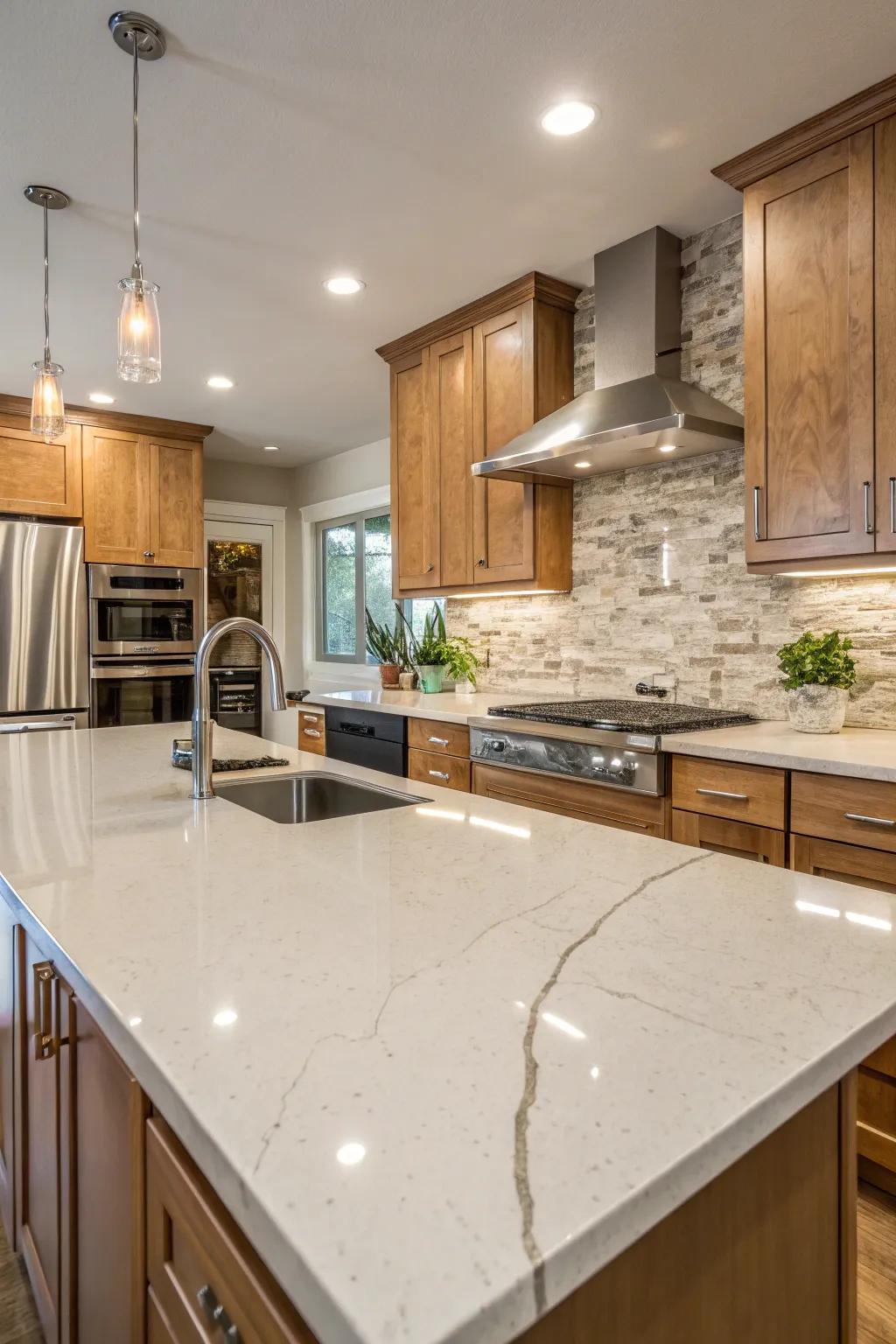 Integrating natural elements with quartz to get an earthy feel.