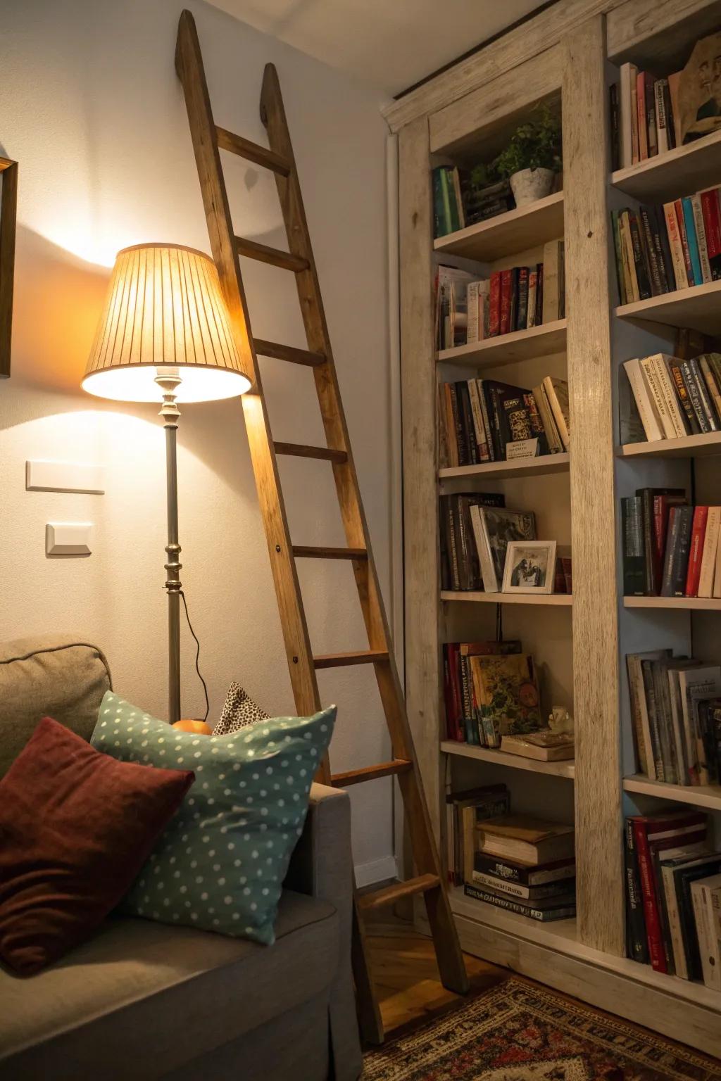 A ladder reading nook is perfect for book lovers.