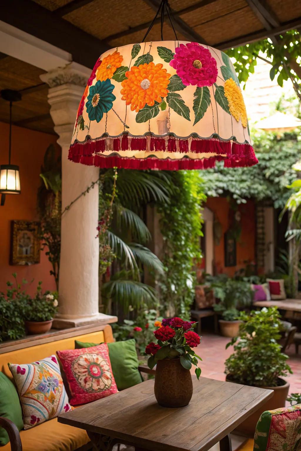 Introduce freshness using fabric blooms on your lampshade.