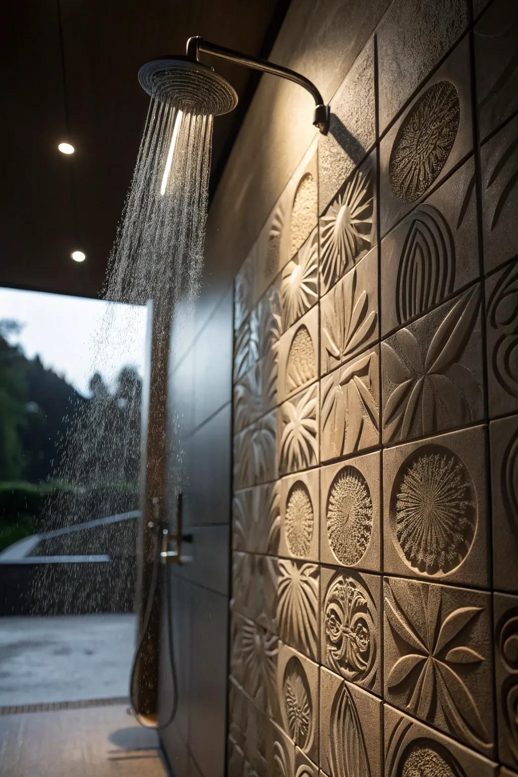 Etched coverings contribute depth and dimension to your shower walls.