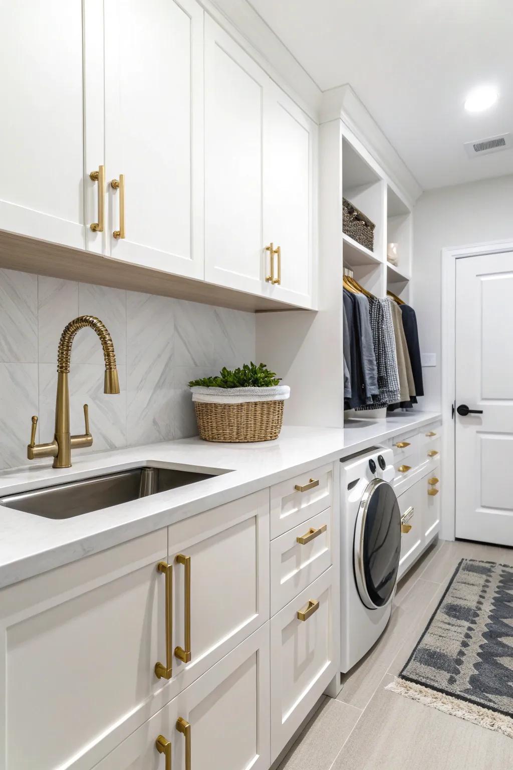Modern hardware adds a contemporary edge to the laundry room.
