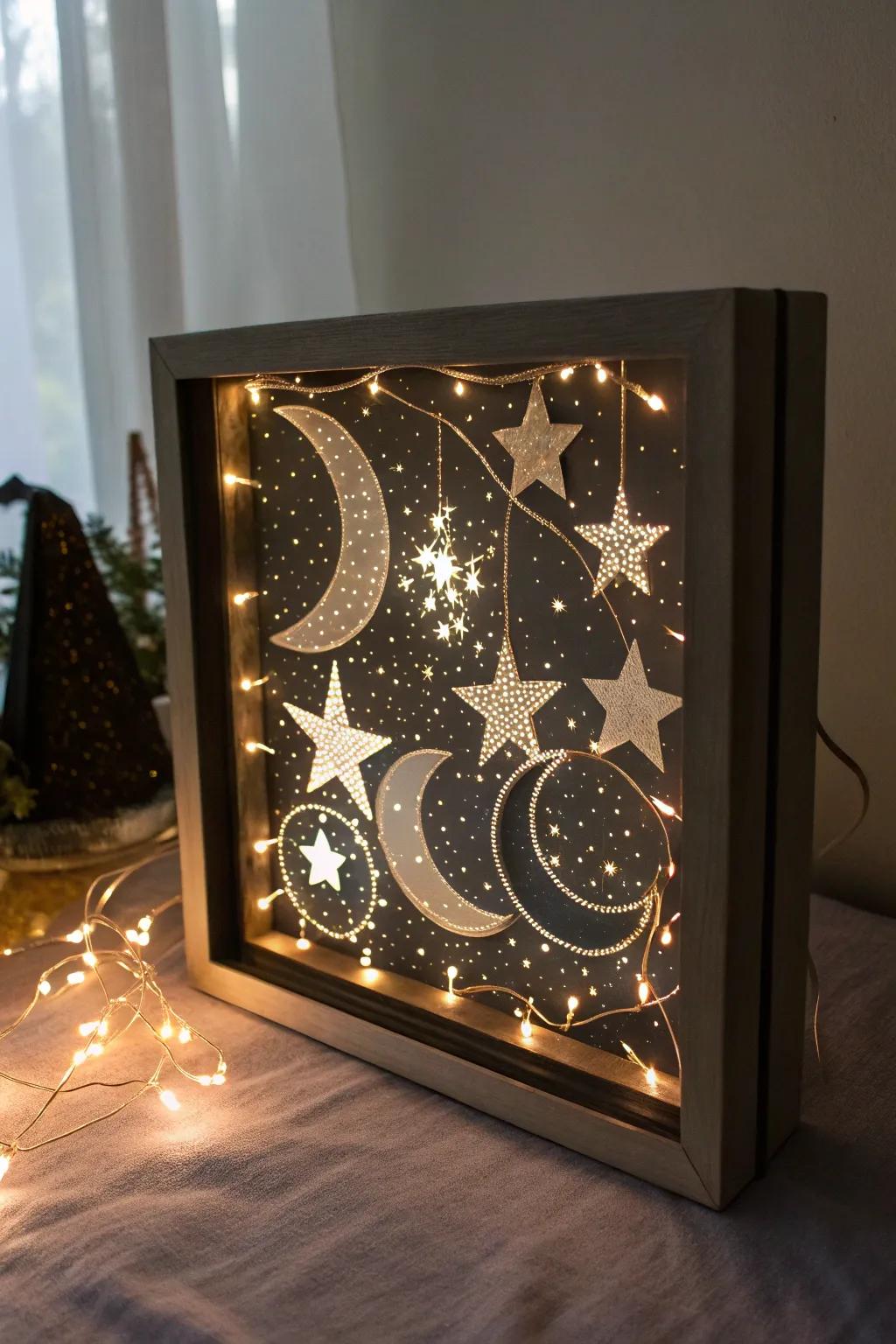 A dreamy celestial Christmas shadow box