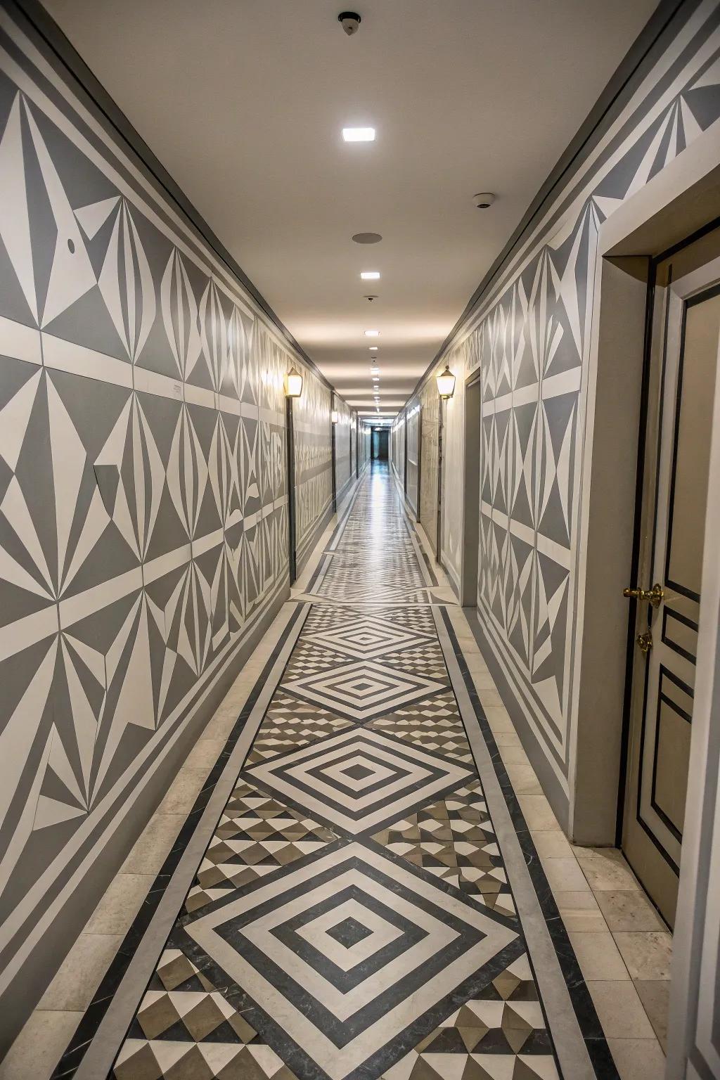 Optical illusions have the power to transform the perception of space in a hallway.