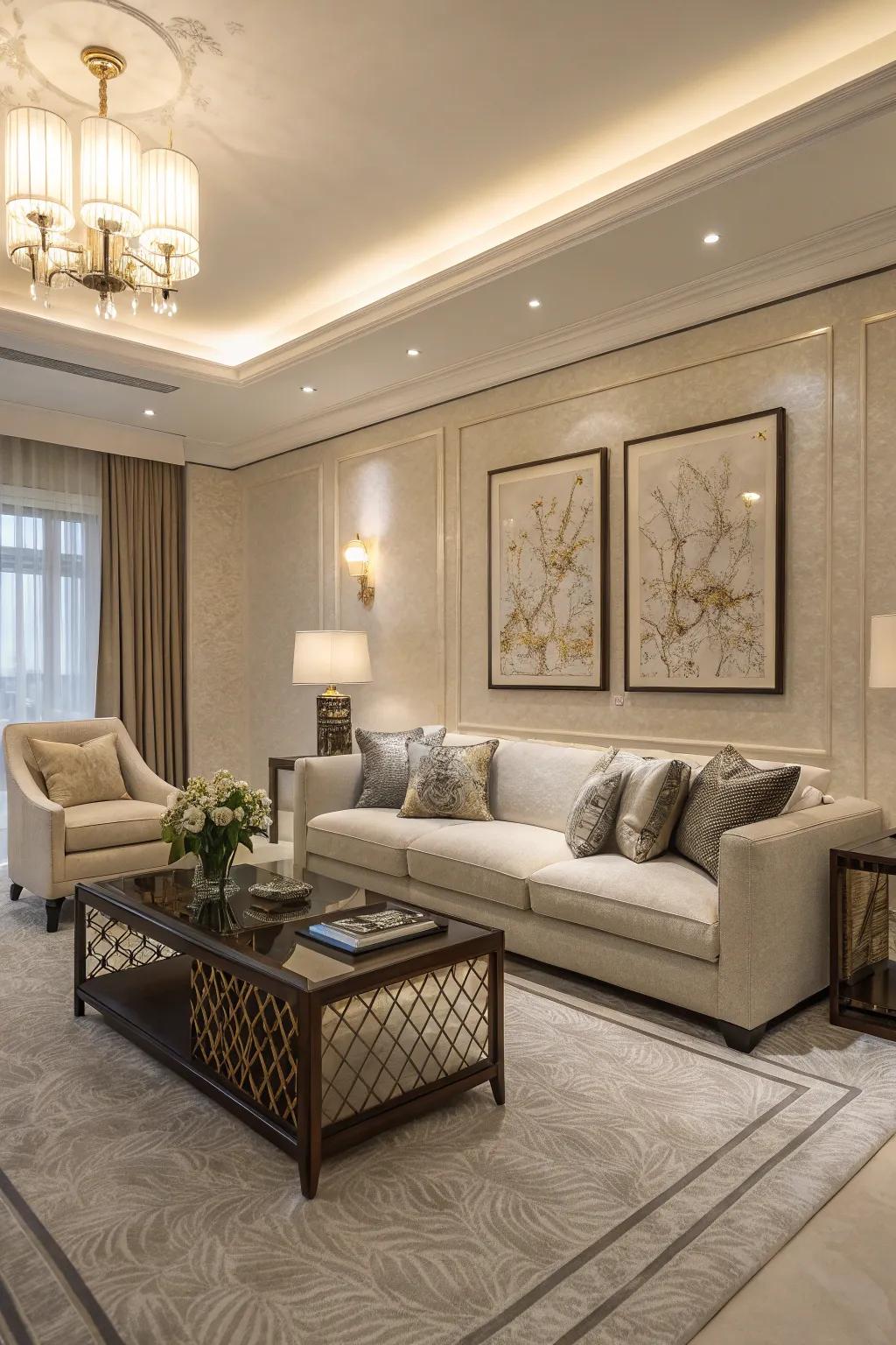 Simplicity enhances the elegance of this deluxe living room.