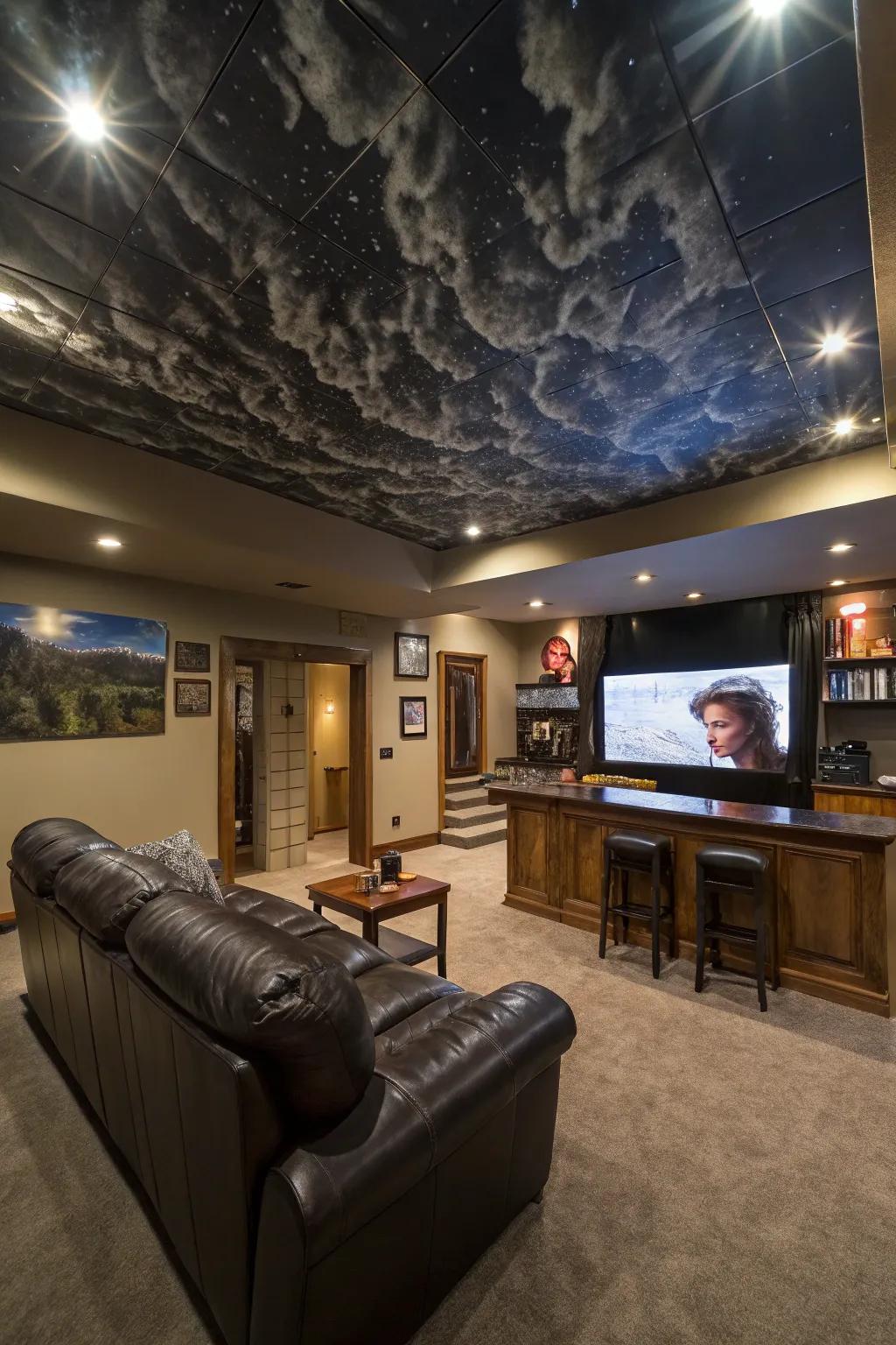 A thunder cloud ceiling adds a touch of drama.