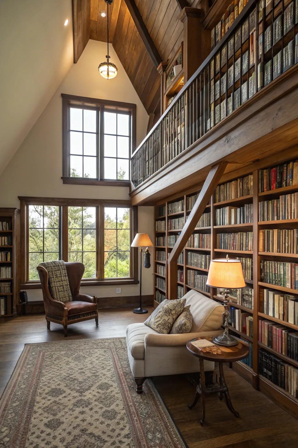Reach new heights of knowledge in a sky-high library filled with books.