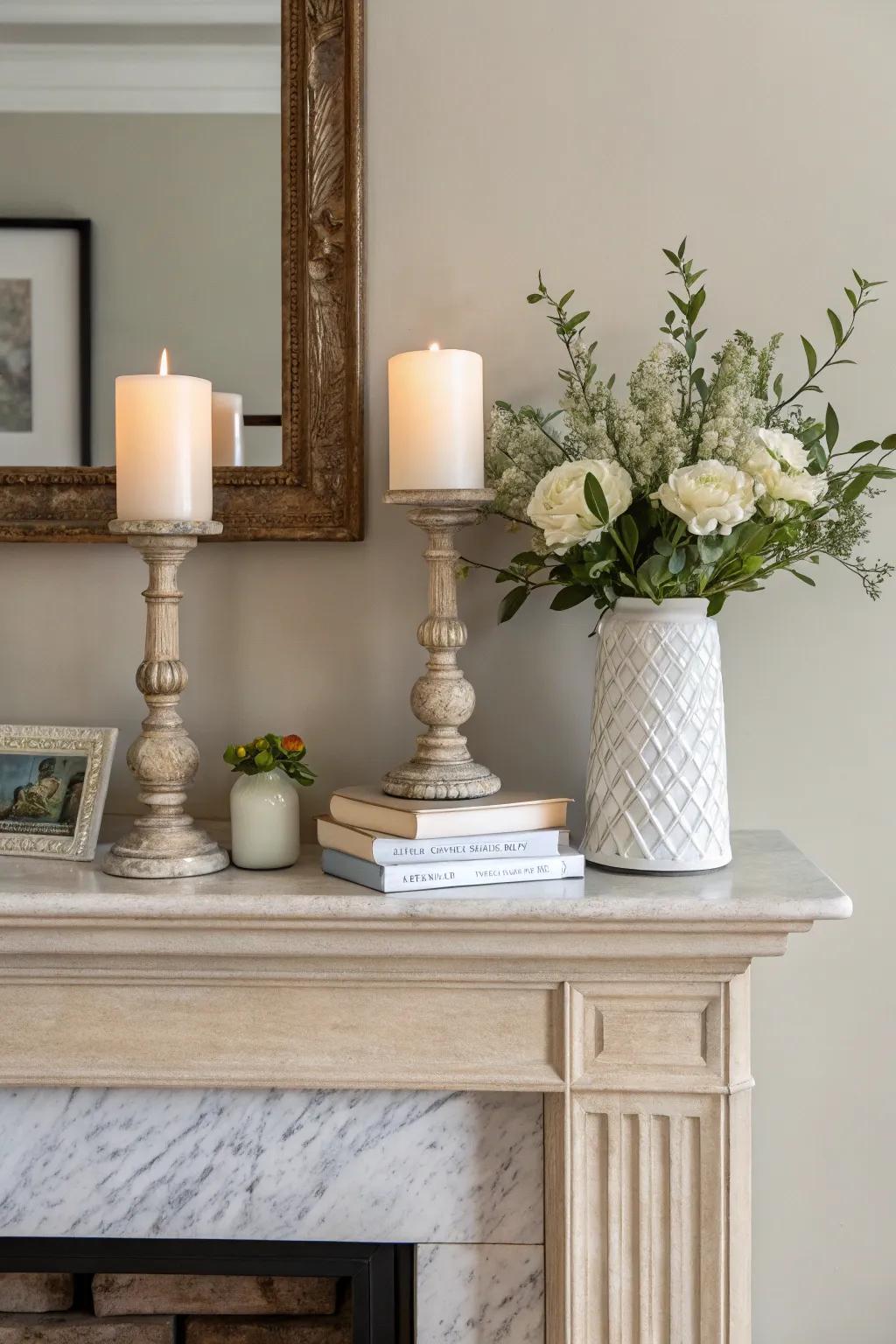Simple refinement adds a touch of class to this minimalist mantel.