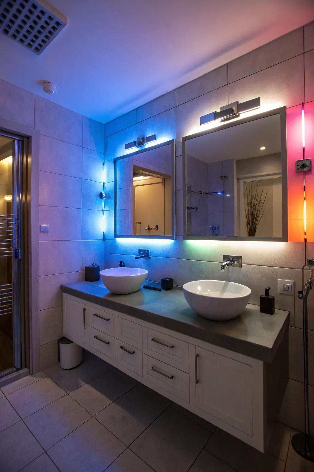 Bathroom with adaptable mood illumination for different atmospheres.