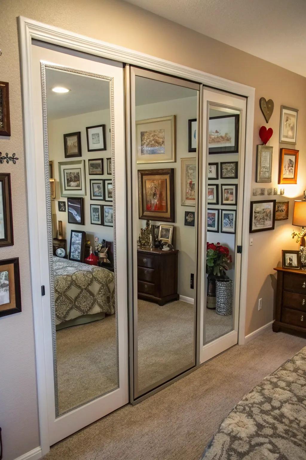 Introduce character with custom artwork on mirrored doors.