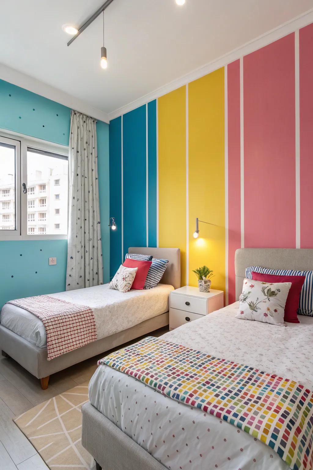 Shade-partitioned panels add a vibrant, lively atmosphere.